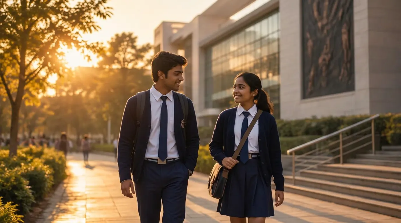 Students walking through a college campus